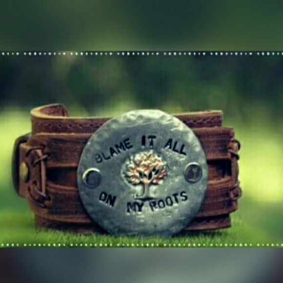 Leather & Hand Stamped Bracelet - Picture 1 of 1